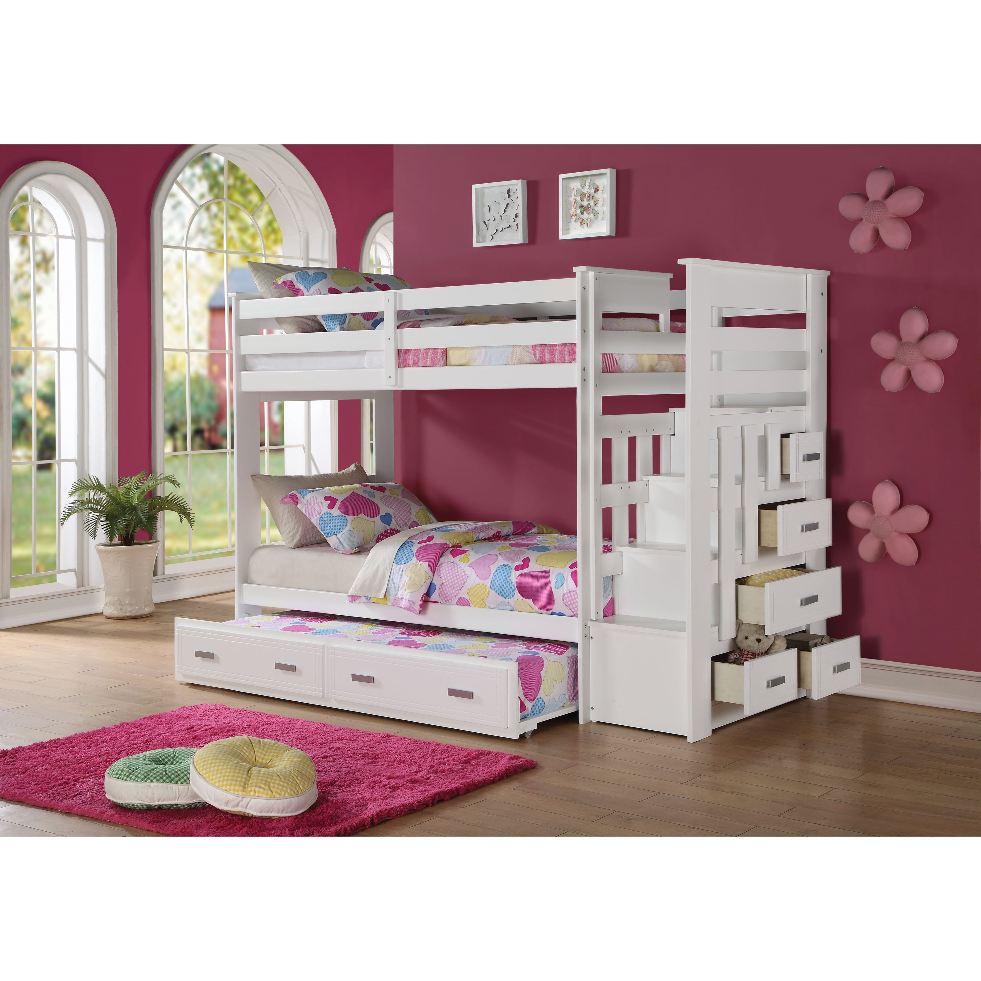 Twin over twin bunk beds with stairs and storage hotsell